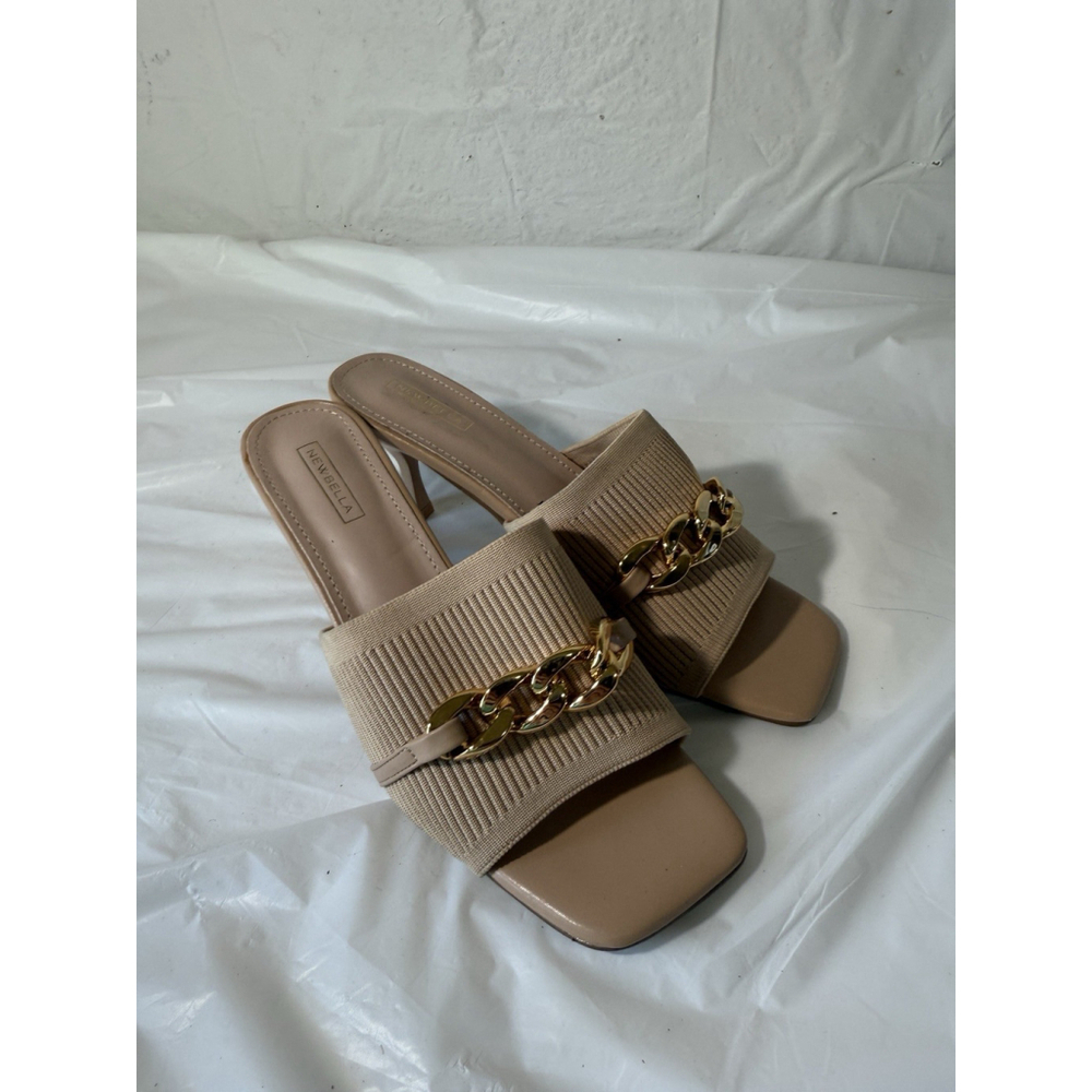 BELLA MOUSSE Square Toe Chain Kitten Heels Sandals SIZE 9 knit